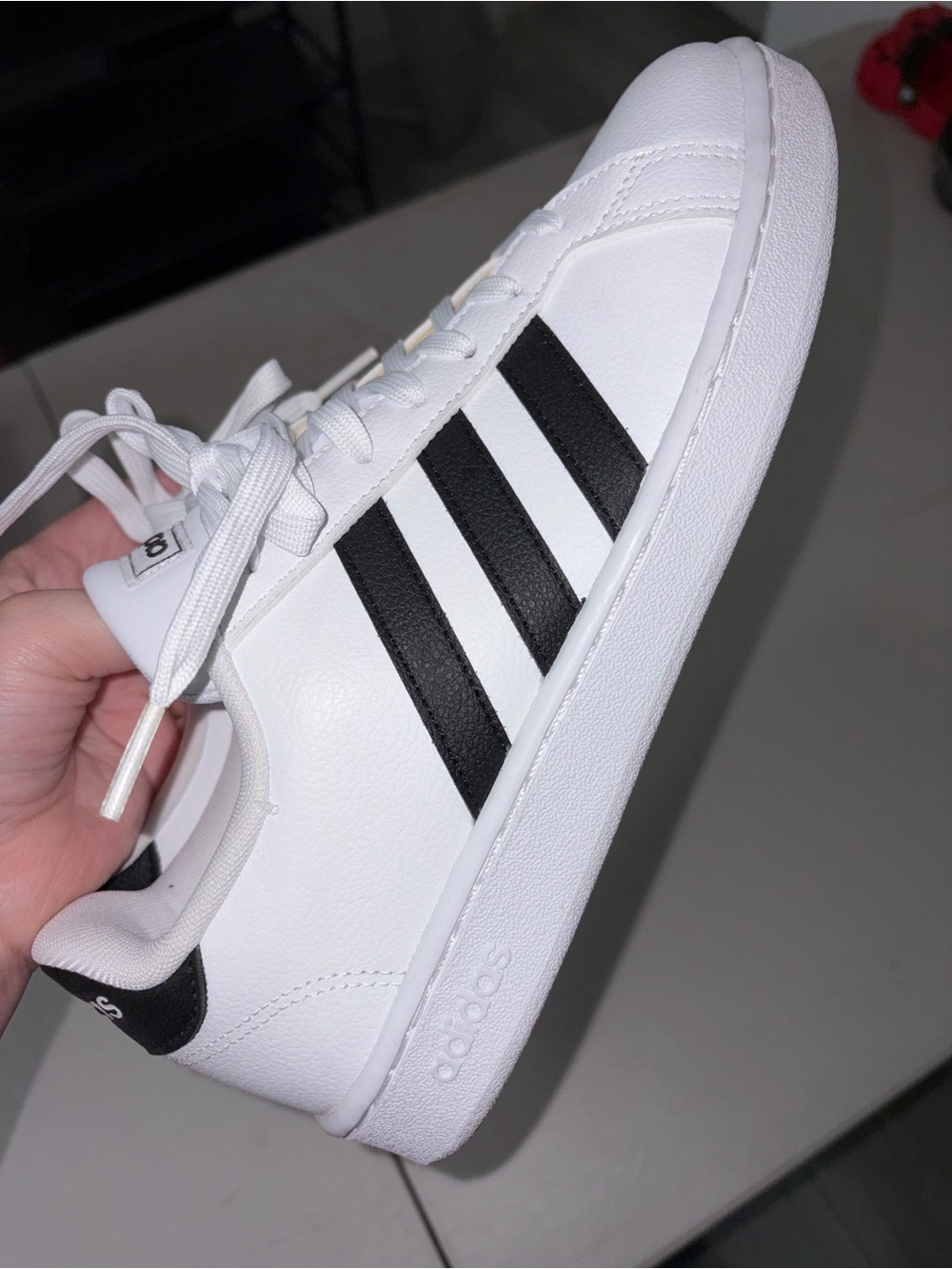 adidas White and Black Classic Three-Stripe Sneaker